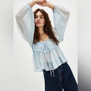 Free People Waverly Blouse Top Blue Small